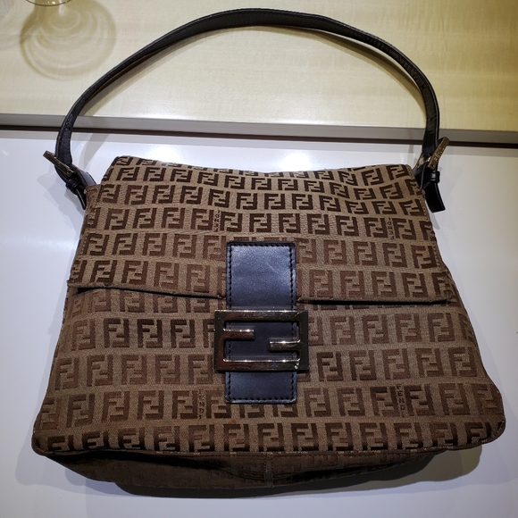 Fendi Zucchino Mama vintage canvas shoulder bag- brown/beige gold hardware - Picture 2 of 13